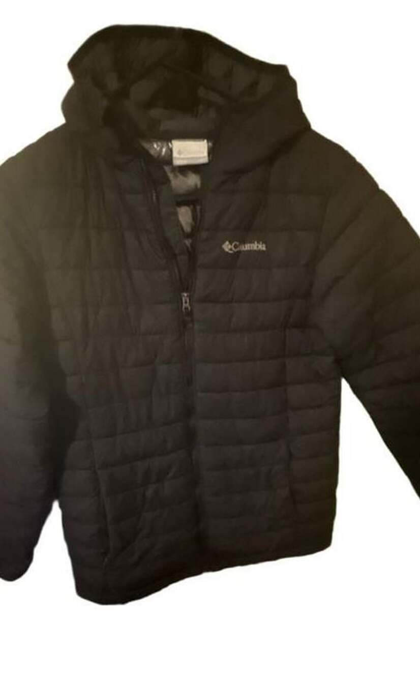 Columbia Powder Lite Puffer Jacket Size L 14/16 Black Omni-Heat Hooded youth siz